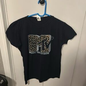 Navy/leopard MTv fitted tshirt